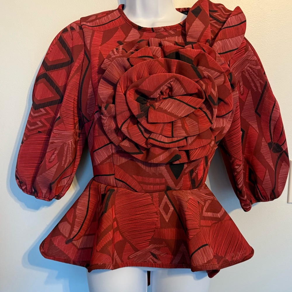 Elegant Red Floral Women's Blouse